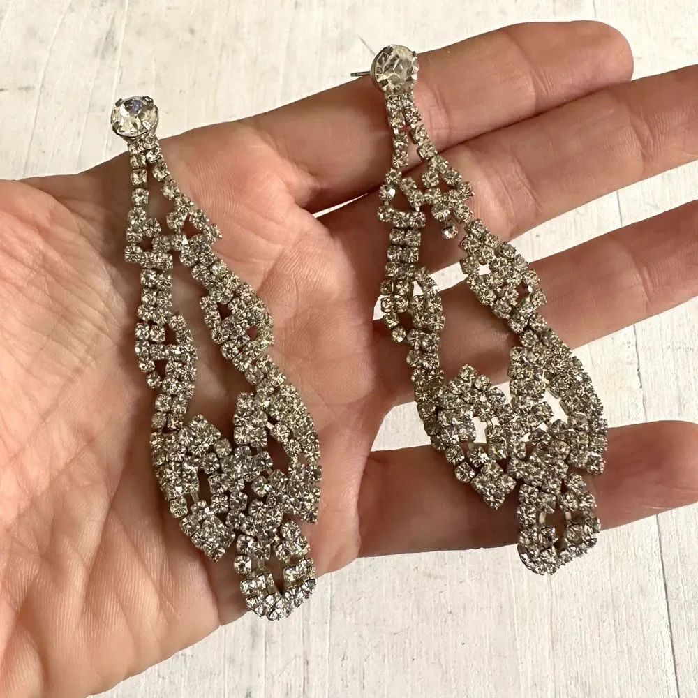 Long rhinestone post earrings